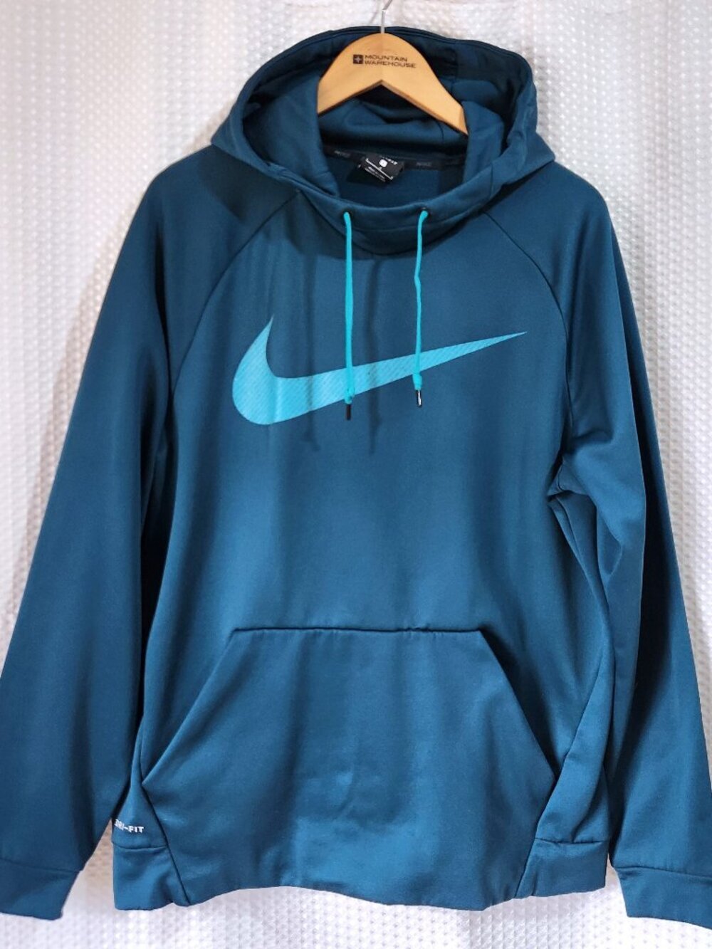 Nike Dri-FIT Teal Hoodie Men’s Large Pullover Blue Swoosh Athletic Sweatshirt